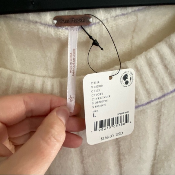 Free People Venus chunky Knit Tunic Sweater contrast trim cream oversized - Picture 6 of 10